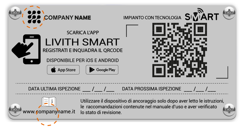 Las placas SMART for you se entregarán junto con tu cuenta y servirán para registrar tu instalación dentro de la App. Son personalizables con tu logotipo y sitio web.